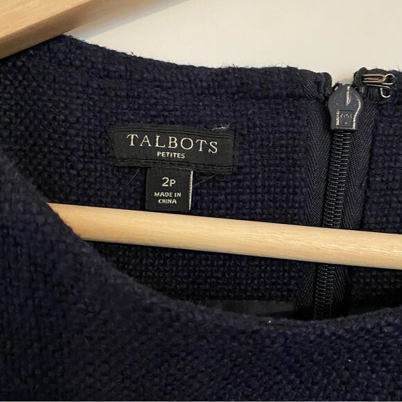 Talbots Petite Academia Blue Tweed Sheath Business Casual Sleeveless Midi Dress - Picture 4 of 6
